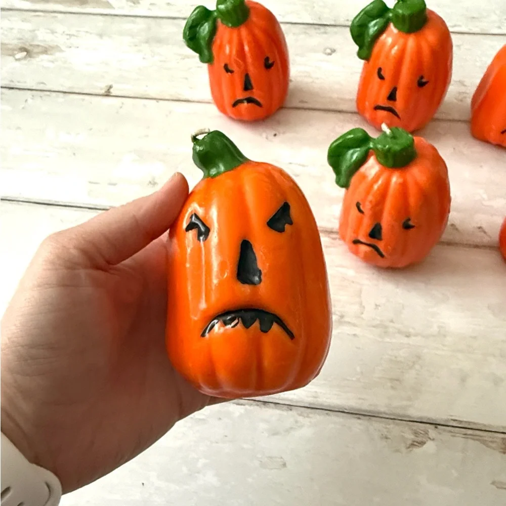 Halloween Pumpkin Jack-o’-lantern Candles 4in Tall Bundle Lot Set of 6